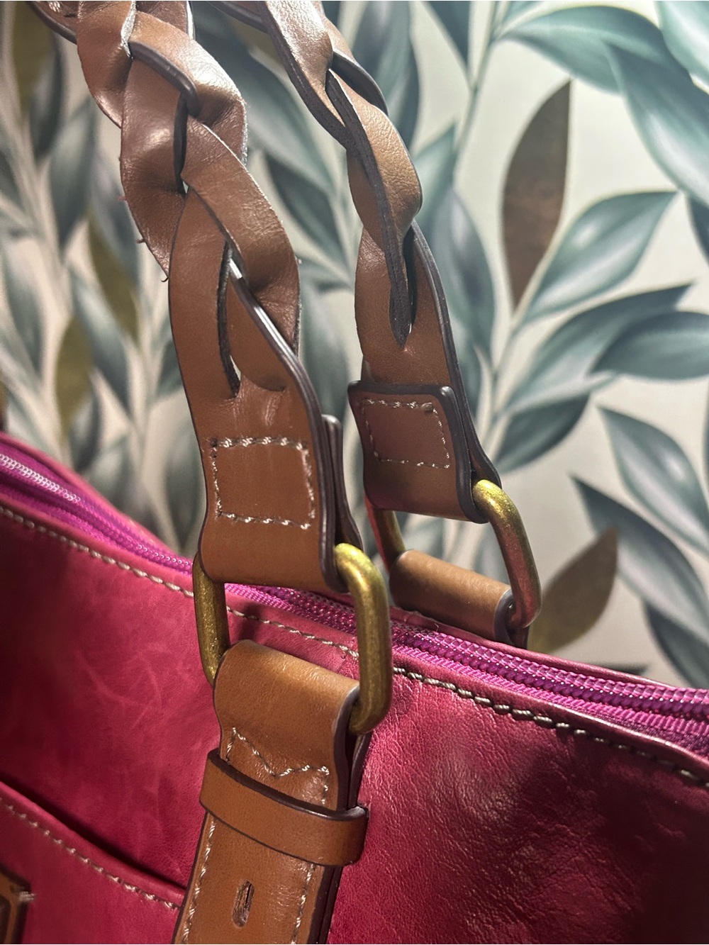 Tignanello Magenta Leather Shoulder Bag - Picture 7 of 10